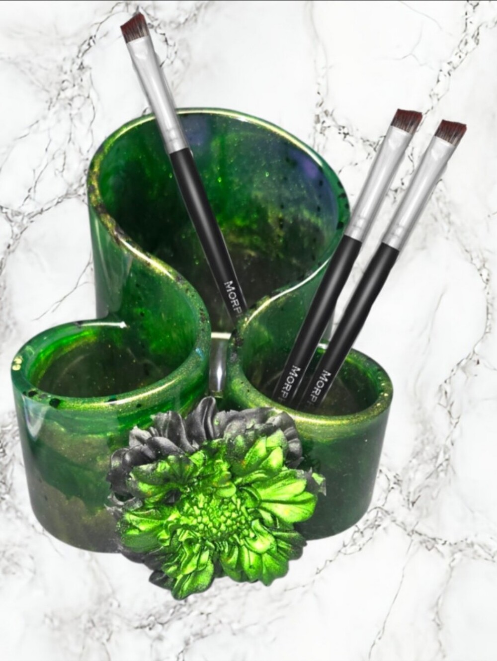 Hand Crafted Green Floral Resin Brush Holder